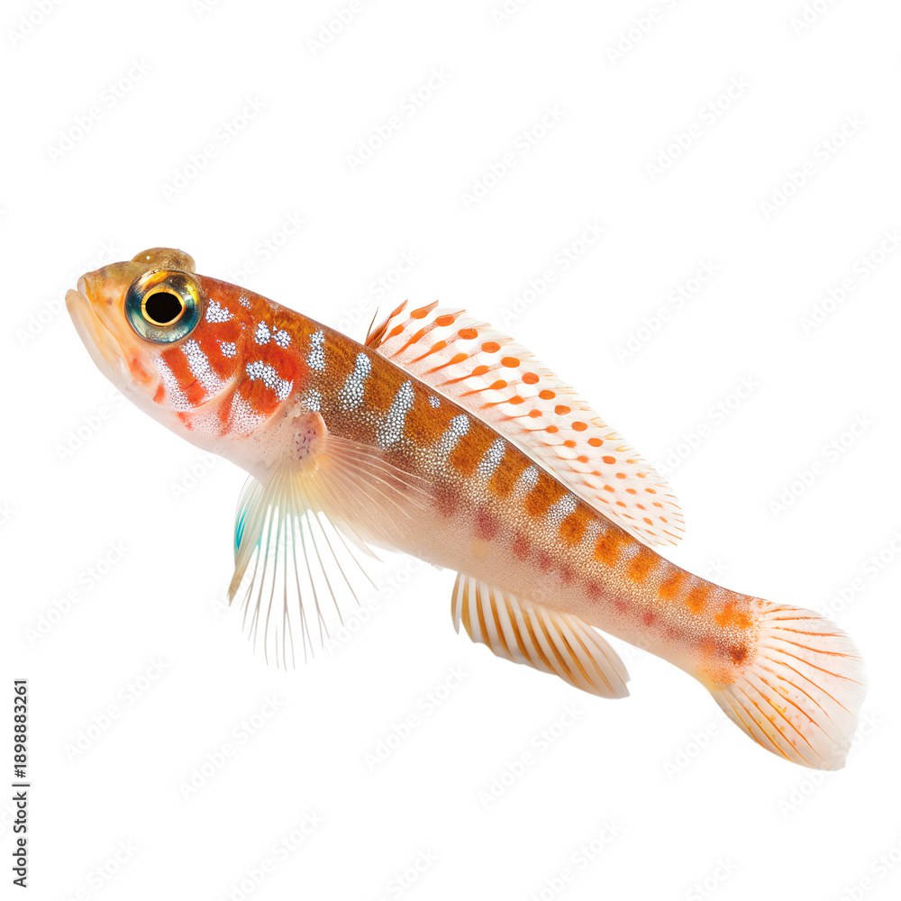 Fototapeta premium Colorful Tropical Fish with Orange and White Spots on Black Background
