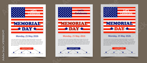 Memorial Day 2026 Celebration Flyer Template with American Flag and Patriotic USA Graphics