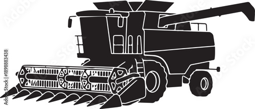 Corn Harvester Silhouette Agricultural Farming Machine Black Vector Illustration