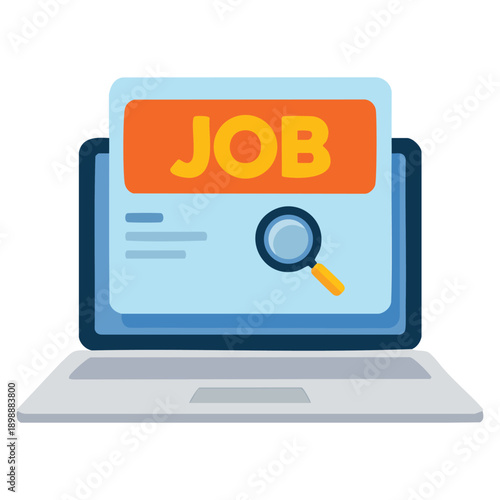 Laptop job search icon in flat vector style online work internet career isolated perfect for hiring recruitment employment websites and professional growth visuals