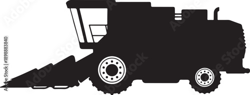 Corn Harvester Silhouette Agricultural Farming Machine Black Vector Illustration