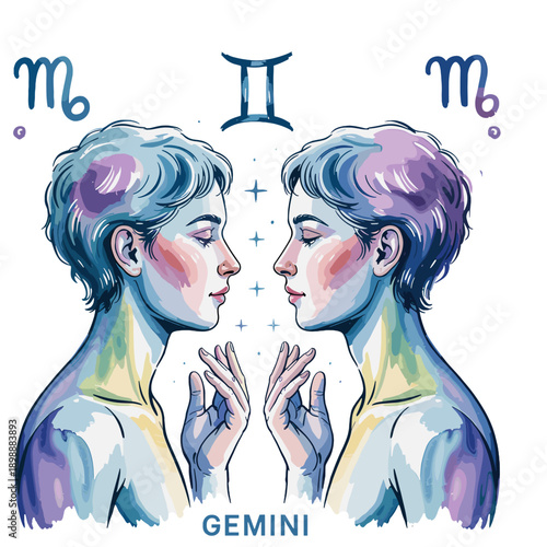 Square Watercolor Gemini Zodiac Sign Tshirt Artwork