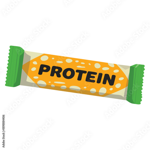 Lovely cartoon energy protein bar snack before training hand drawn nutritional bar protein supplement increase strength healthful fitness meal cereal chocolate isolated on white