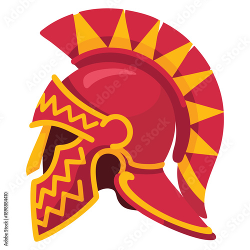 Lovely cartoon bronze Greek helmet of Spartan or gladiator with mohawk and Hellenic ornaments hand drawn head armor Roman warrior knight king trendy clipart antique military headwear