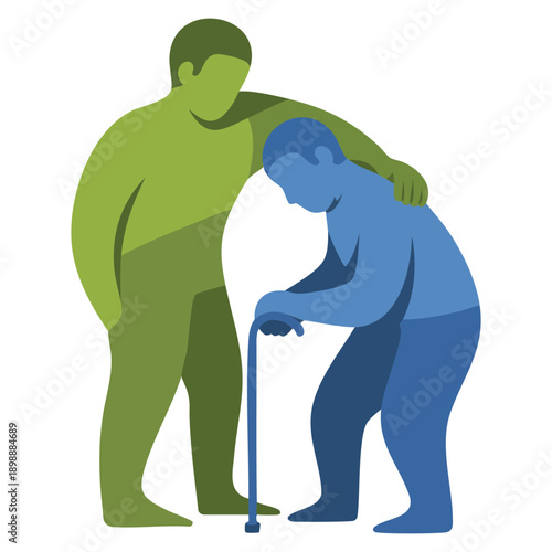 Man helping elder vector illustration isolated design suitable for caregiving support assistance community care compassion and social responsibility themed visuals