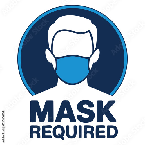 Mask required warning prevention sign human face silhouette with protective mask in circular frame isolated vector information signboard