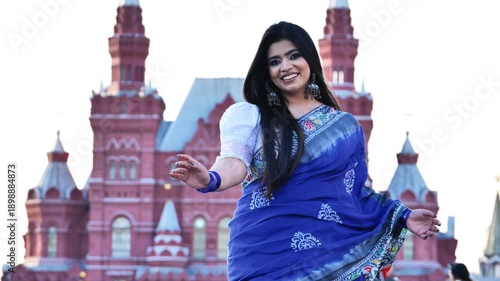 Young Indian woman wearing sari in Moscow