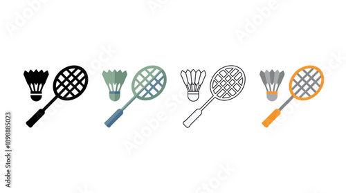 badminton icon , different style flat icon set. Line, solid and filled outline colorful icon , vector sign and symbol 