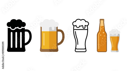 beer icon , different style flat icon set. Line, solid and filled outline colorful icon , vector sign and symbol 