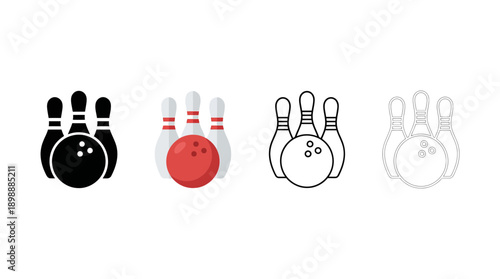 Bowling icon , different style flat icon set. Line, solid and filled outline colorful icon , vector sign and symbol 