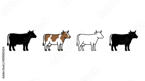 cow icon , different style flat icon set. Line, solid and filled outline colorful icon , vector sign and symbol 