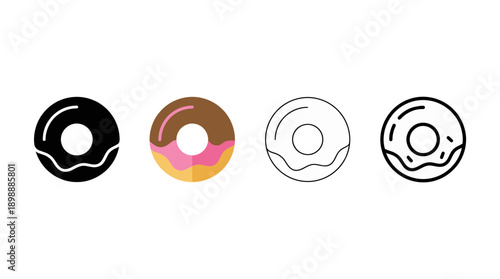 donut icon , different style flat icon set. Line, solid and filled outline colorful icon , vector sign and symbol 
