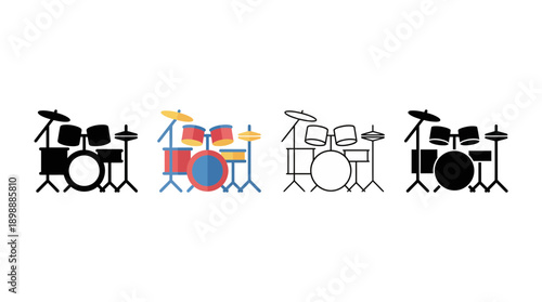 drum kit icon , different style flat icon set. Line, solid and filled outline colorful icon , vector sign and symbol 