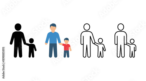 father and son icon , different style flat icon set. Line, solid and filled outline colorful icon , vector sign and symbol 