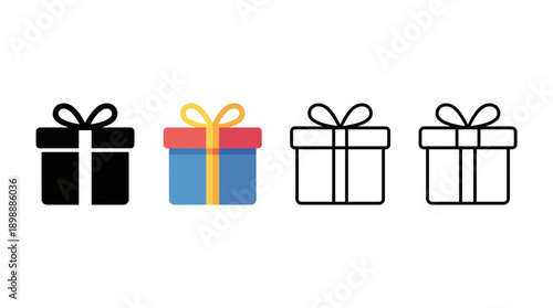 giftbox icon , different style flat icon set. Line, solid and filled outline colorful icon , vector sign and symbol 