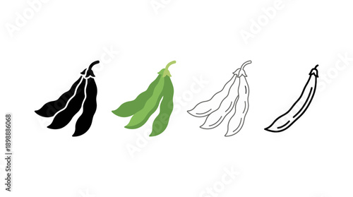 green bean icon , different style flat icon set. Line, solid and filled outline colorful icon , vector sign and symbol 