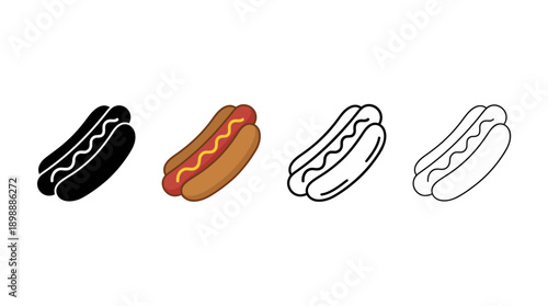 hotdog icon , different style flat icon set. Line, solid and filled outline colorful icon , vector sign and symbol 