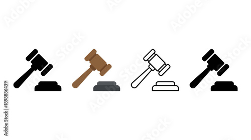 law hammer icon , different style flat icon set. Line, solid and filled outline colorful icon , vector sign and symbol 