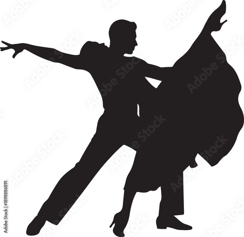 Couple Ballroom Dance Silhouette Elegant Romantic Dancing Black Vector Illustration