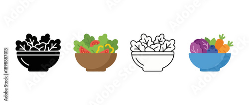 salad bowl icon , different style flat icon set. Line, solid and filled outline colorful icon , vector sign and symbol 