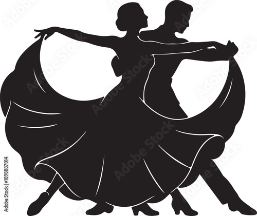 Couple Ballroom Dance Silhouette Elegant Romantic Dancing Black Vector Illustration