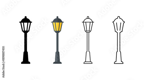 street lamp icon , different style flat icon set. Line, solid and filled outline colorful icon , vector sign and symbol 