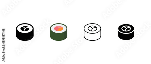 sushi roll icon , different style flat icon set. Line, solid and filled outline colorful icon , vector sign and symbol 