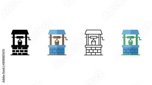 water well icon , different style flat icon set. Line, solid and filled outline colorful icon , vector sign and symbol 