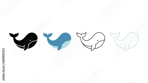 whale icon , different style flat icon set. Line, solid and filled outline colorful icon , vector sign and symbol 