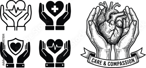Heart symbol held by doctor hands in medical concept