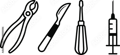 Dental surgery instruments and medical equipment collection vector