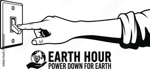 Hand switching off light switch for energy conservation concept