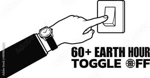 Hand switching off light switch for energy conservation concept