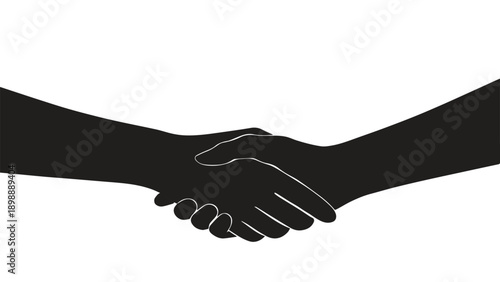Minimalist black silhouette illustration of a firm handshake between two people.