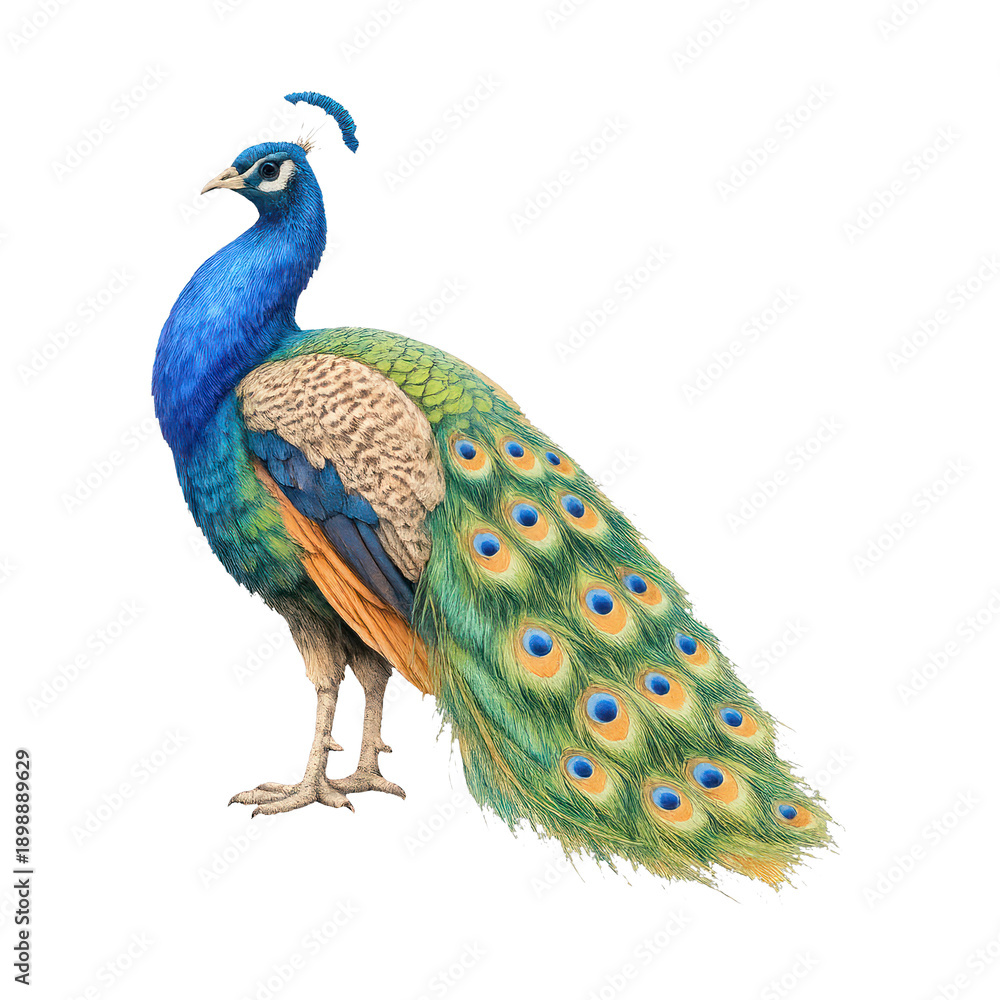 Fototapeta premium PNG Colorful majestic peacock illustration.