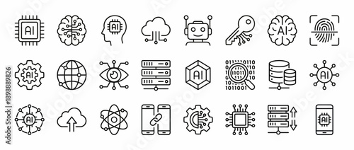 Artificial intelligence technology icons for modern business solutions