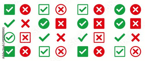 Checkmarks and cross symbols in green and red for approval concepts