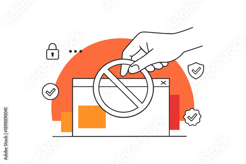 Internet restriction concept with hand blocking website access icon