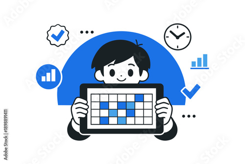 Young asian male using digital calendar for productivity and time management