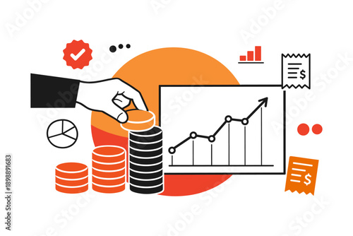 Financial growth concept with hand stacking coins and rising chart