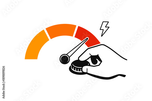 Hand adjusting speed dial with energy symbol illustration