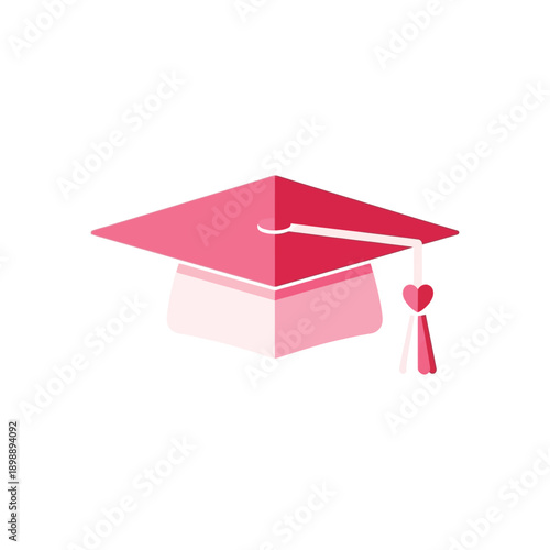 Graduation cap with heart shaped tassel on white