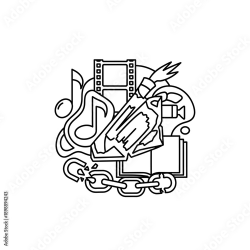 Creative Artistic Elements and Symbols Collage.