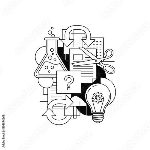 Science and Education Icons in Black White.