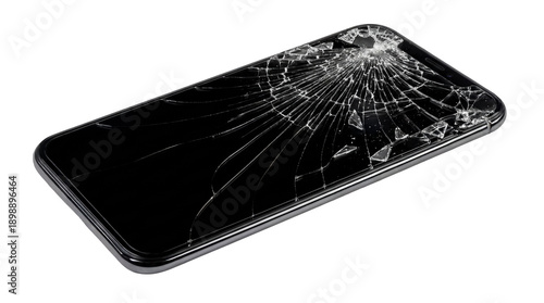 Broken smartphone screen on transparent background