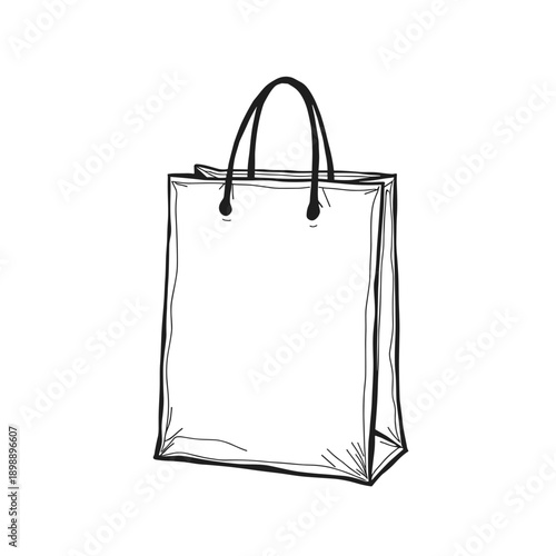 Empty shopping bag with handles in minimalist style  