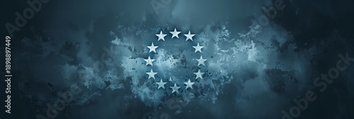 Abstract European Flag Stars in Dark Panoramic Concept