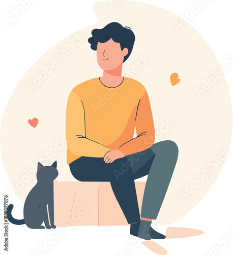 Cozy minimalist illustration of person and cat with warm emotions