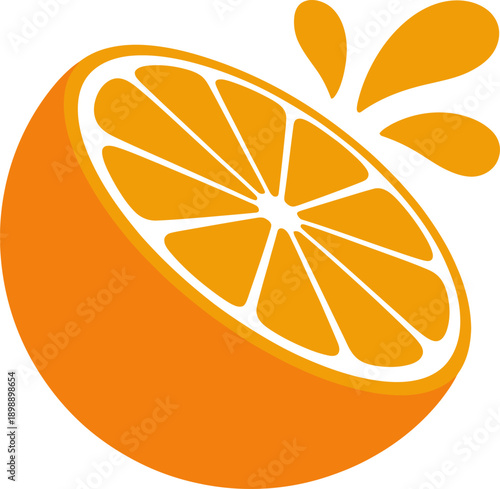 Vibrant orange half with fresh juice splashes, symbolizing healthy and refreshing citrus fruit isolated on white transparent background vector design