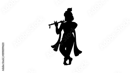 Lord Krishna Playing Flute Silhouette Illustration